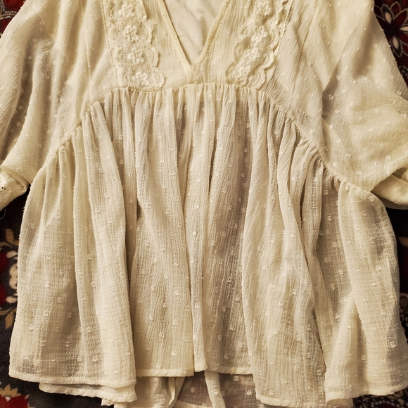 Zara Swiss Dot Sheer Peasant Blouse - Picture 7 of 15